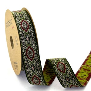 Vintage Jacquard Ribbon: 25mm Green Boho Craft Trim