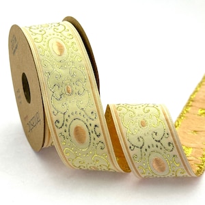 Jacquard Ribbon Geometric Woven Trim for Costume Decoration and Home Decor, Embroidered Woven Fabric, 35 mm Yellow Beige Sewing Trim