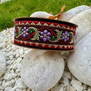 Floral Jacquard Ribbon: Red & Purple Woven Trim (35mm)