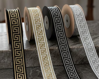 0.59" inch Metallic Greek Key Jacquard Ribbon. Sewing Trim, Costume, Pet Collar, Bag Strap