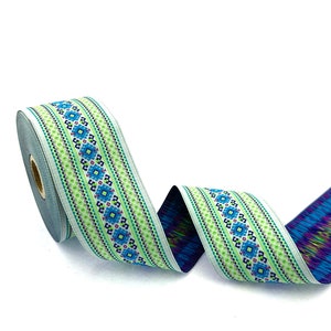Green African Jacquard Ribbon: 50mm Geometric Woven Sewing Trim