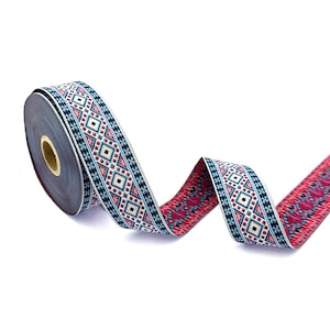 Jacquard Ribbons, Colorful Trim for  Decor and Fashion, 35 mm Decorative Sewing Trim, Geometric Woven Ribbon, Trim for Crafting