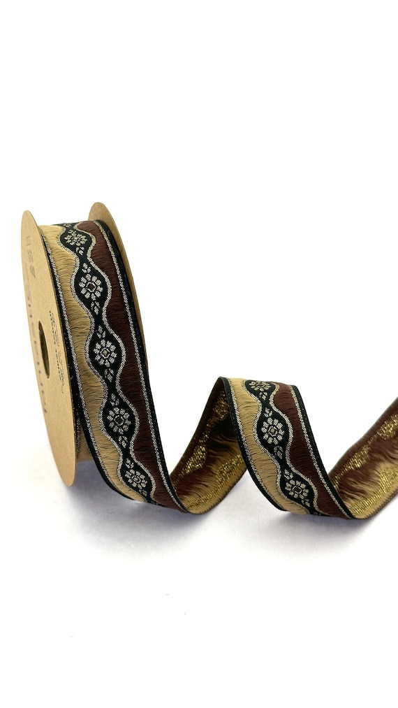 Woven Embroidered Jacquard Ribbon Trim in Beige and Brown Amazon.com: CABODYALS 3 3/8 Inch Wide Brown Embroidered  main image 2