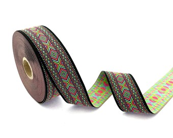 African Jacquard Ribbon: 35mm Geometric Woven Boho Trim