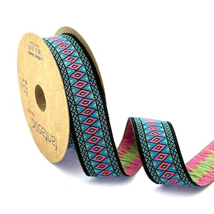 Jacquard Ribbon Geometric Woven Trim for Clothing and Bag Embellishment Decorations, 28 mm Decorative Trim for Handmade Projects