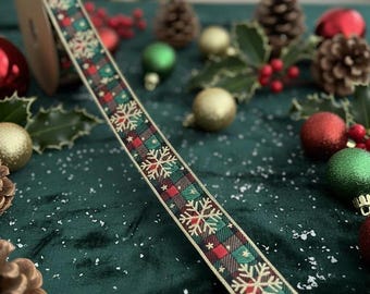 Christmas Jacquard Ribbon: Embroidered Tree & Wreath Decoration