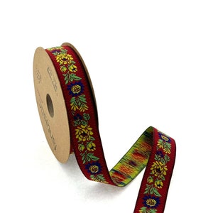 Traditional Folk Ribbon 22mm Floral Folk Art Ribbon, Jacquard Fabric for DIY Clothing Decoration, Sewing Trim, Costume Trim, Gift for Sewer