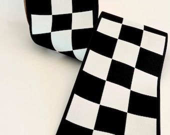 Checkered Curtain Border Trim – 4 inch Woven Ribbon, Fringed or Plain
