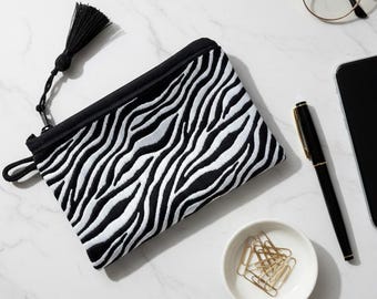 Handmade Zebra Print Small Pouch, Mini Zipper Wallet