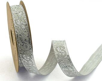 16mm Silvery Jacquard Ribbon: Metallic Sewing Trim