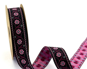 Pink Daisy Jacquard Ribbon: Woven Trim, Bag & Clothing Embellishment (22 mm)