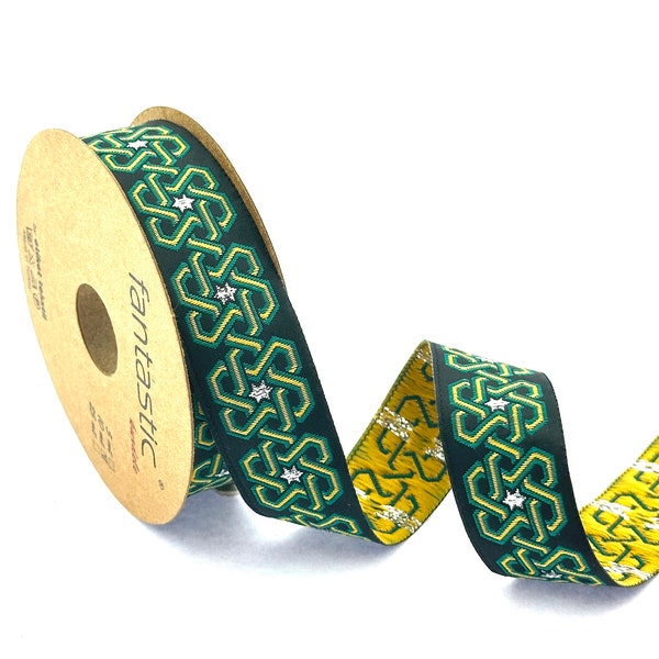 Celtic Knot Jacquard Ribbon, 25 mm Traditional Trim for Sewing Crafts, DIY Projects Ribbon, Jacquard Trim for Bag and Guitar Straps Making