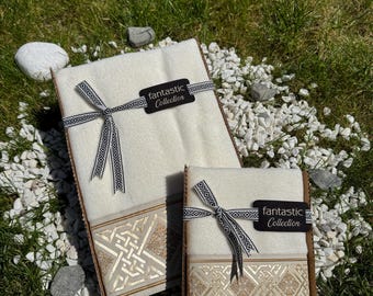 White Velvet Turkish Cotton Towel Set: Embroidered Baroque Design