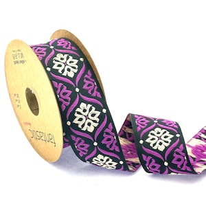 Purple Jacquard Ribbon: Mediterranean Woven Trim, Bag & Clothing Embellishment (35mm)