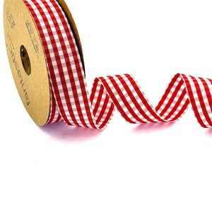 Red White Gingham Plaid Ribbon,  Checkered Craft Ribbon, Decorative Ribbon for Gift Wrapping, Sewing, and DIY Projects