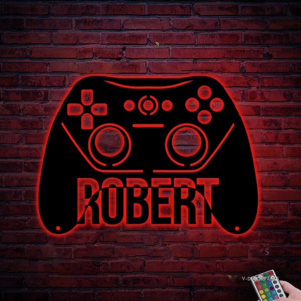 Game Controller Metal Wall Art Led Light, Gamer Name Sign, Game Room Decor, Gaming Home Decor, Video Game Art, Xmas Birthday Gift for Gamers