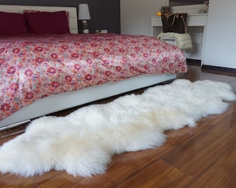 XXL White Sheepskin Rug, Genuine Leather, 79x30