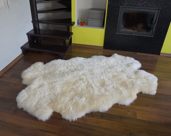 Giant Sheepskin Rug – Creamy White Genuine Leather, Natural Thick Fur (79x44)