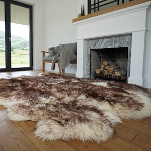 GIANT RUG FOUR sheepskin  Brown Throw Genuine leather Sheep Skin Decorative rug Brown comfy, cozy, Natural very thic!