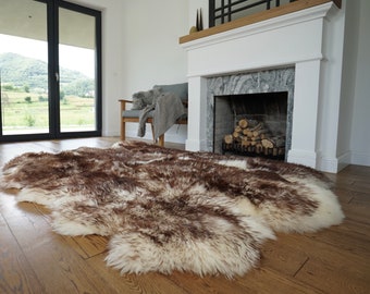 GIANT RUG FOUR sheepskin  Brown Throw Genuine leather Sheep Skin Decorative rug Brown comfy, cozy, Natural very thic!