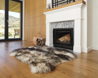 Giant Mouflon Sheepskin Rug, Double XXL Genuine Leather Throw (48x48)
