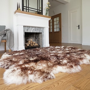 Rug SEXTO SHEEPSKIN MouflonThrow Genuine Leather Sheep Skin Decorative rug - White, Brown comfy, cozy, natural very thick!