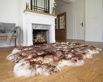 Rug SEXTO SHEEPSKIN MouflonThrow Genuine Leather Sheep Skin Decorative rug - White, Brown comfy, cozy, natural very thick!