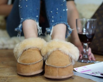 Women Natural Leather, Sheepskin Shearling Slippers, shoes boots Very light and comfy! Good gift! Genuine