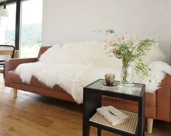Giant Sheepskin Rug, Cream White Throw, Genuine Leather, 79x44