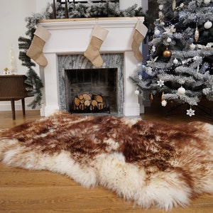 GIANT SHEEPSKIN Triple XXL Mouflon Throw Genuine leather Sheep Skin 64" x 46" Decorative rug Natural comfy,cozy, hair is very thick, shiny !