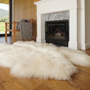 GIANT Rug FOUR Icelandic SHEEPSKIN White Throw Genuine Leather Sheep Skin Decorative rug - White comfy, cozy, natural very thick!