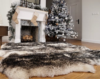 SUPER sale Rug SEXTO SHEEPSKIN Black MouflonThrow Genuine Leather Sheep Skin Decorative rug - White comfy, cozy, natural very thick!