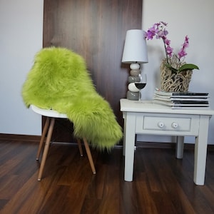 Regular SHEEPSKIN GREEN Fluorescent color Throw Genuine leather Sheep Skin 48 &quot; x 28&quot;  Decorative rug Natural comfy, cozy, hiny !