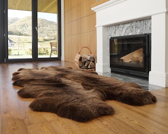 Giant Brown Sheepskin Rug – Genuine Leather Throw, 71"x39"