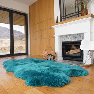 GIANT RUG FOUR sheepskin  Green Throw Genuine leather Sheep Skin Decorative rug Green comfy, cozy, Natural very thic!