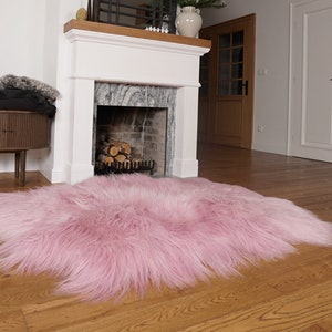 GIANT SHEEPSKIN Triple XXL Pink Throw Genuine leather Sheep Skin 64" x 46" Decorative rug Natural comfy,cozy, hair is very thick, shiny !