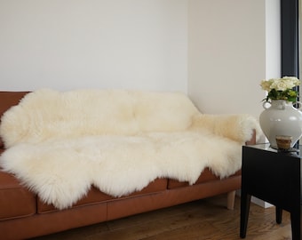 GIANT RUG FOUR sheepskin  White Throw Genuine leather Sheep Skin Decorative rug White comfy, cozy, Natural very thic!