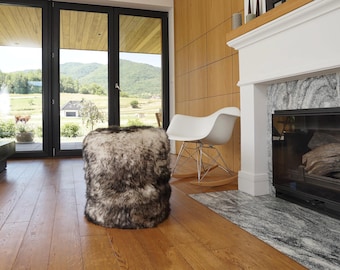 Elegant Luxurious Real Sheepskin Ottoman Pouf Pouffe bench chair Scandinavian Style Ottoman  Natural genuine Sheepskin,  Style  footstool