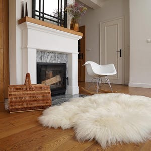 GIANT Rug FOUR Icelandic SHEEPSKIN White Throw Genuine Leather Sheep Skin Decorative rug - White comfy, cozy, natural very thick!