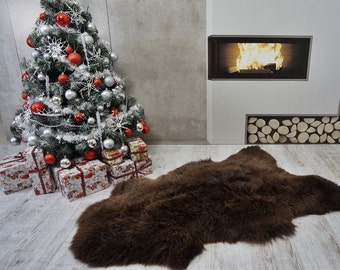 Giant SHEEPSKIN XL BROWN Throw Genuine leather Sheep Skin Decorative rug Brown 50 &quot;x 30&quot; comfy, cozy, hair is very thick! Good gift!!