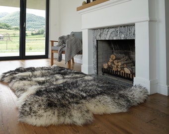 GIANT SHEEPSKIN Triple XXL Mouflon Throw Genuine leather Sheep Skin 64" x 46" Decorative rug Natural comfy,cozy, hair is very thick, shiny !