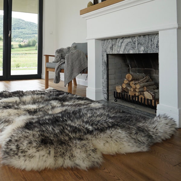 PEAU DE MOUTON GÉANTE Jeté mouflon triple XXL en cuir véritable Tapis décoratif en peau de mouton de 64 x 46 po. Naturel confortable, confortable, les cheveux sont très épais et brillants !