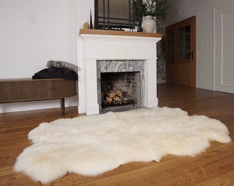 GIANT RUG FOUR sheepskin  White Throw Genuine leather Sheep Skin Decorative rug White comfy, cozy, Natural very thic!