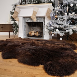 GIANT Rug FOUR SHEEPSKIN ブラウン スロー 本革 シープスキン 装飾ラグ - ホワイト 快適、心地良い、ナチュラル、非常に厚い!