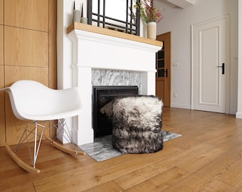 Elegant Luxurious Real Sheepskin Ottoman Pouf Pouffe bench chair Scandinavian Style Ottoman  Natural genuine Sheepskin, Nordic Style pouf