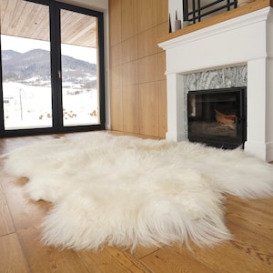 GIANT Rug FOUR Icelandic SHEEPSKIN White Throw Genuine Leather Sheep Skin Decorative rug - White comfy, cozy, natural very thick!