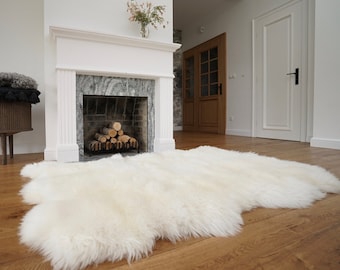 GIANT SHEEPSKIN Triple XXL White Throw Genuine leather Sheep Skin 64" x 46" Decorative rug Natural comfy,cozy, hair is very thick, shiny !