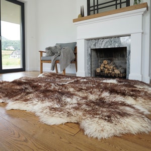 GIANT RUG FOUR sheepskin  Brown Throw Genuine leather Sheep Skin Decorative rug Brown comfy, cozy, Natural very thic!