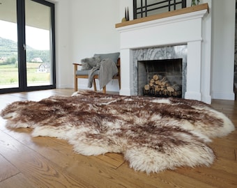 GIANT RUG FOUR sheepskin  Brown Throw Genuine leather Sheep Skin Decorative rug Brown comfy, cozy, Natural very thic!