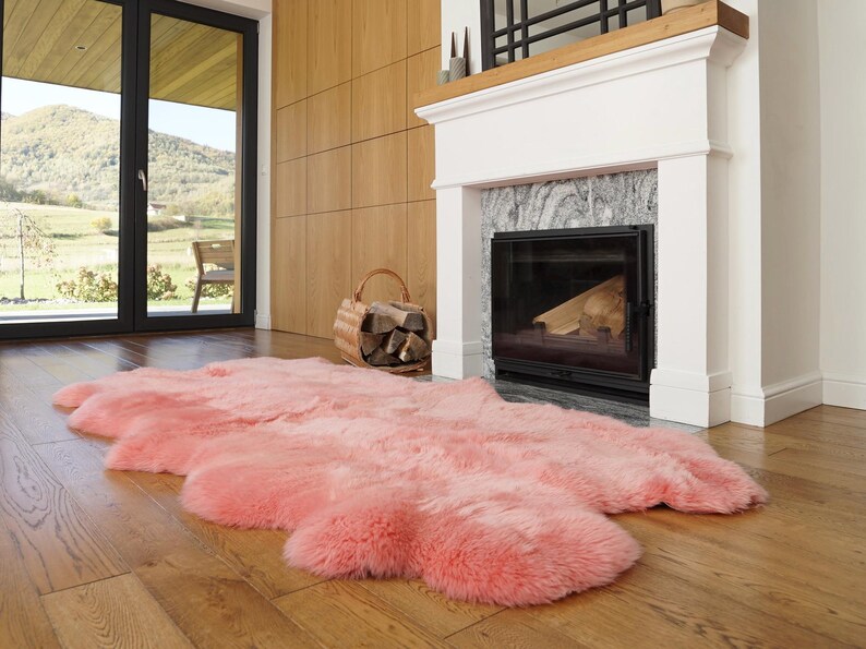 GIANT RUG FOUR Sheepskin Pink Throw Genuine Leather Sheep Skin